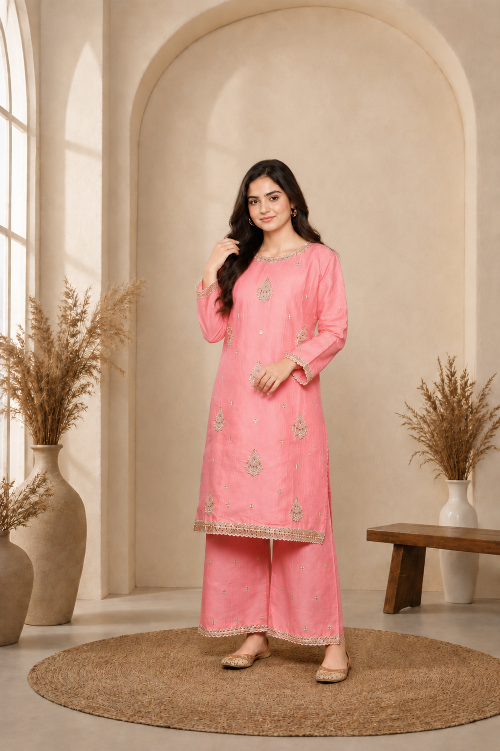 Girls Pink Embroidered and handmade Eid Dress – Stylish 2 Piece Stiche –  Desire Trend by tuba