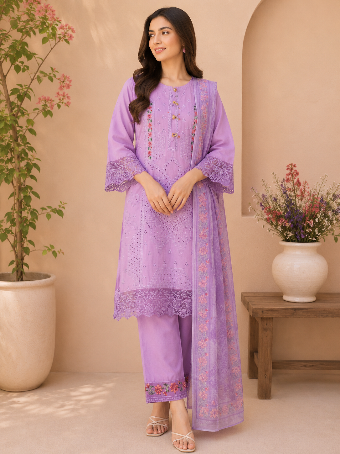 Purple Embroidered 3PC Suit 💜 – Premium Festive Wear