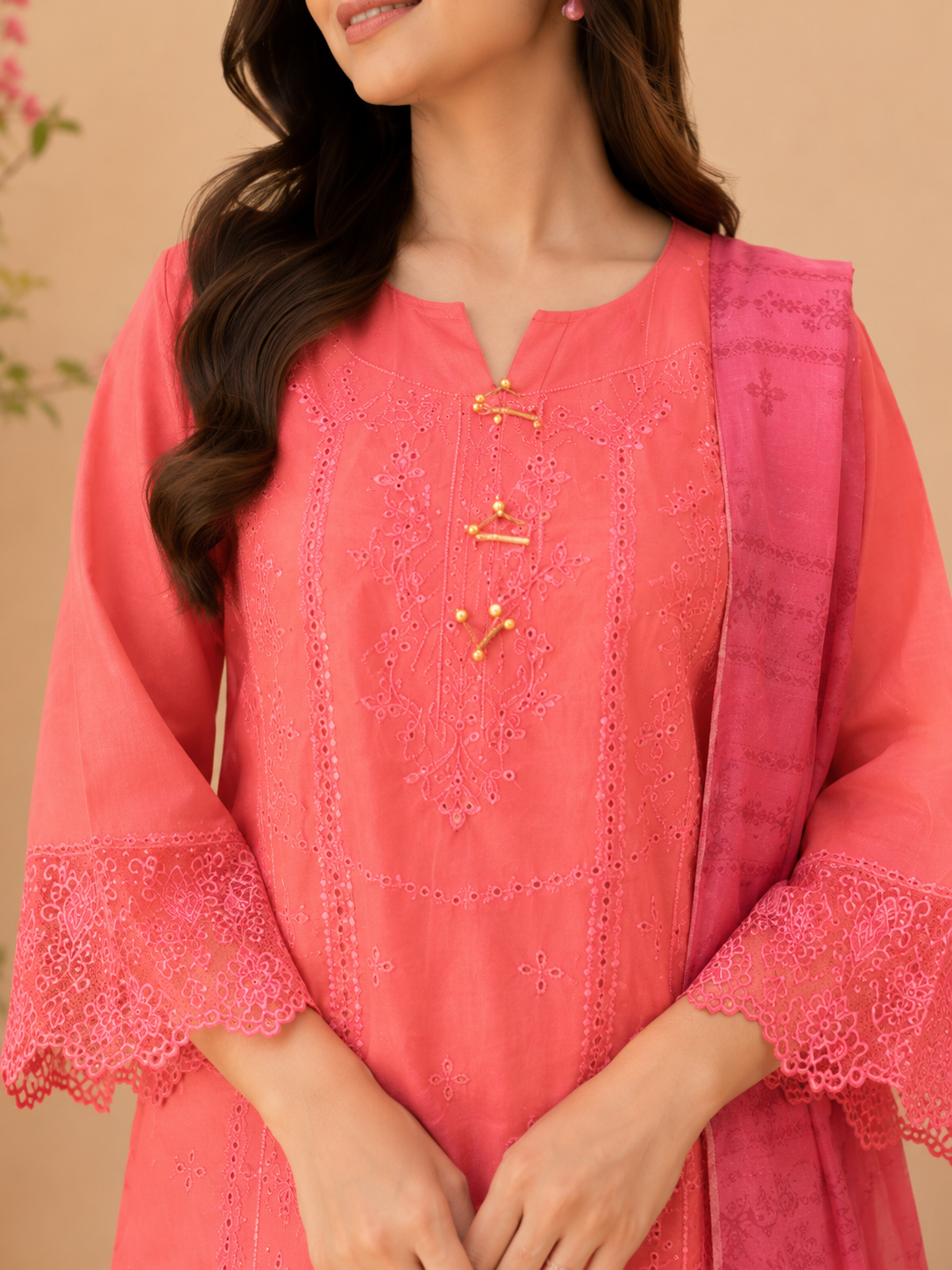 Pink Embroidered 3 Piece Stitched Lawn Suit