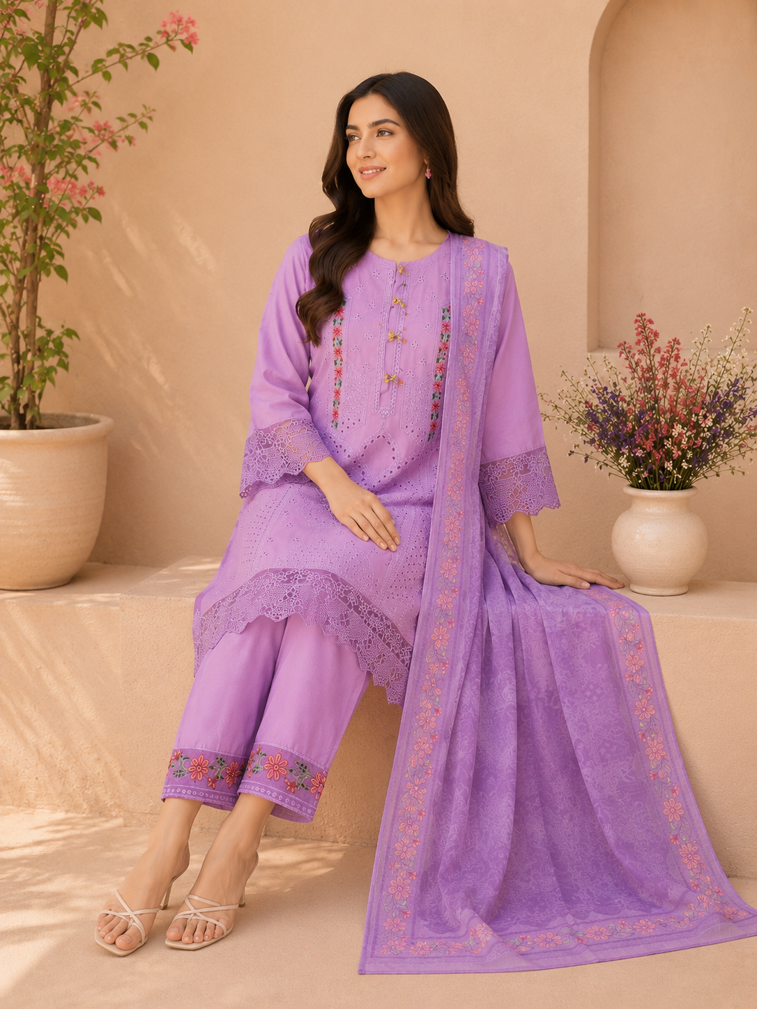 Purple Embroidered 3PC Suit 💜 – Premium Festive Wear