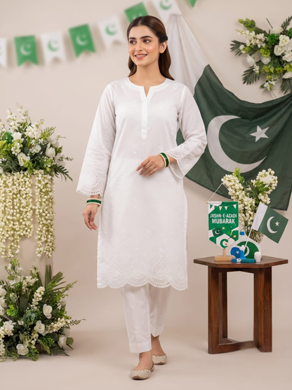 Girls White Green 2 Piece Suit