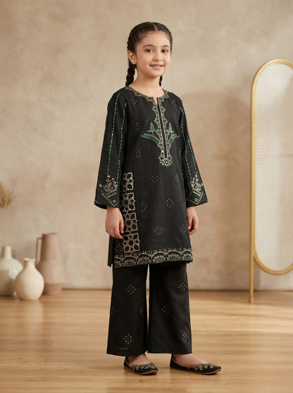 Girls Black Embroidered Kurta Palazzo Set – Kids Ethnic Wear | Party & Festive Outfit