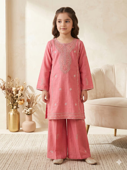 Embroidered Kids Eid Dress – Girls Premium 2 Piece Stiched Suit