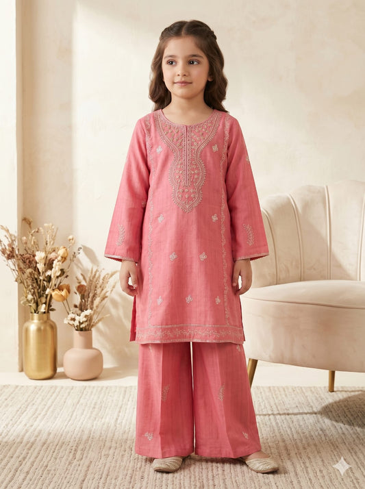 Embroidered Kids Eid Dress – Girls Premium 2 Piece Stiched Suit