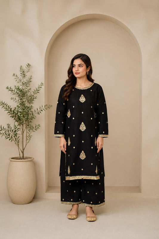 Black handmade Elegant  stiched dress - Eid special