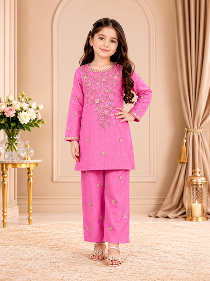 pink kids embroided 2pc dress