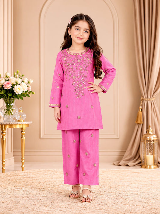 pink kids embroided 2pc dress