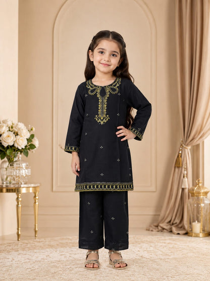 kids black embroided 2 Piece dress