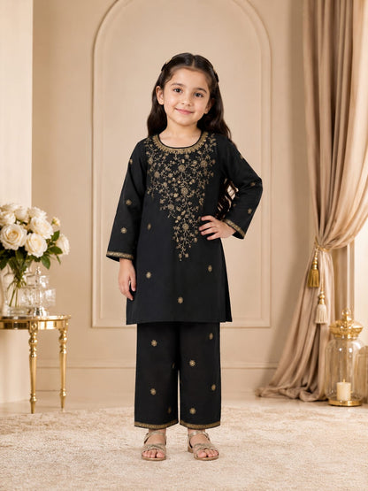 Black Gold Embroidered Girls 2-Pc dress