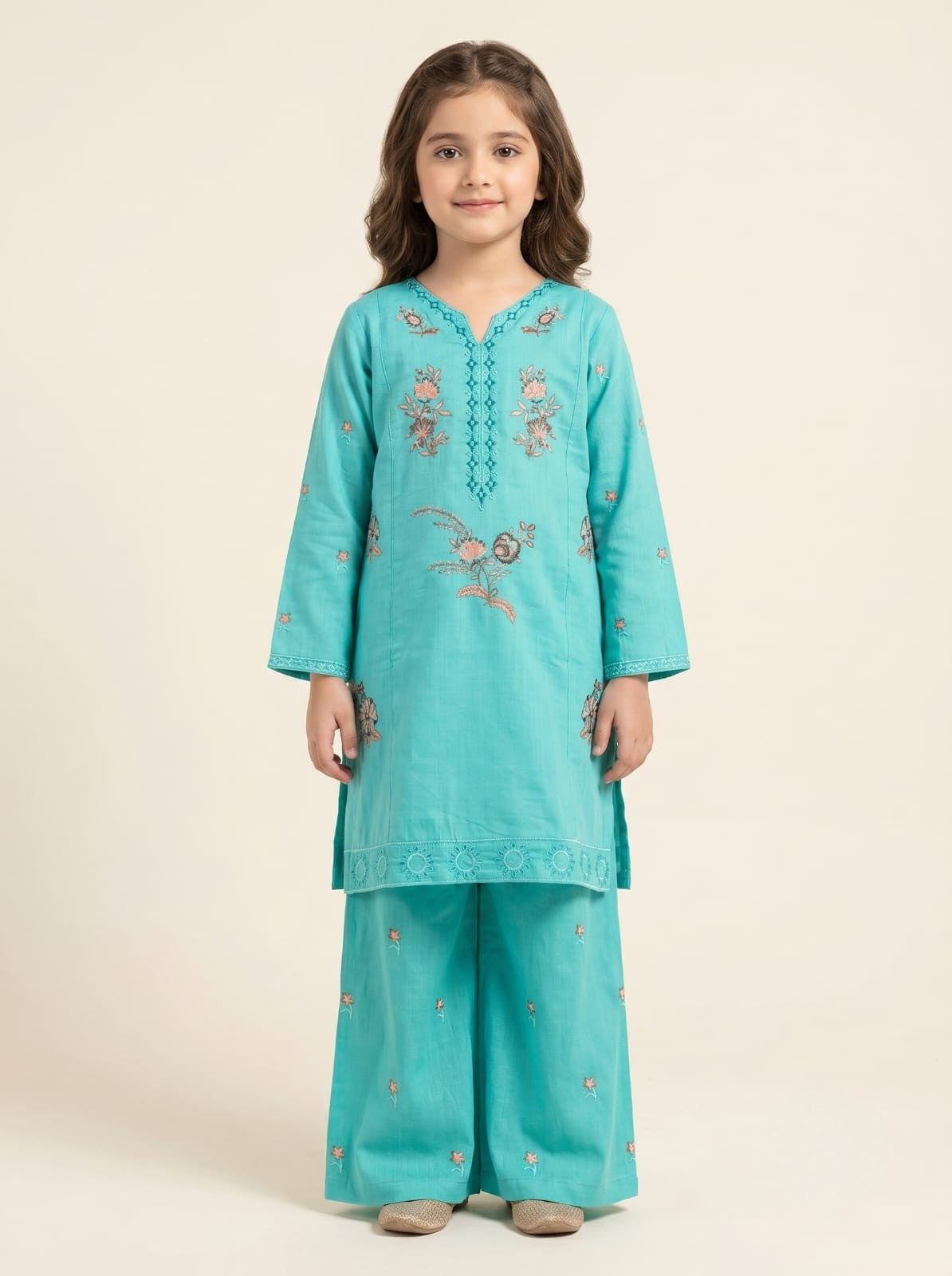 💙Turquoise Embroidered kids 2 Piece Suit