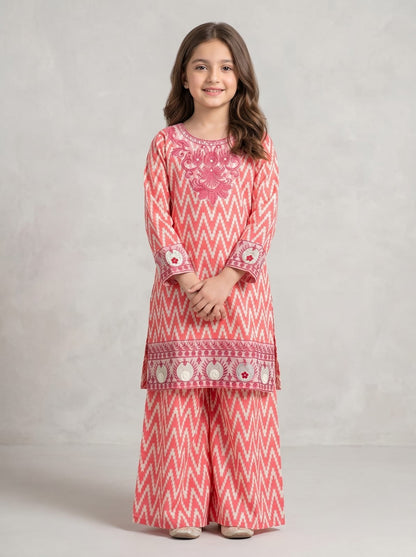 Pink Embroidered Kids 2-Piece Suit – Girls Festive Dress