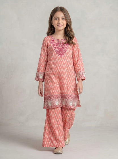 Pink Embroidered Kids 2-Piece Suit – Girls Festive Dress