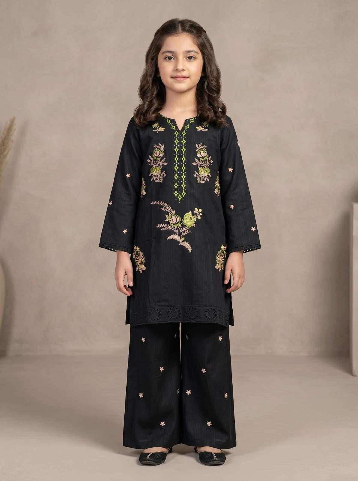 Black Embroidered Kids Suit