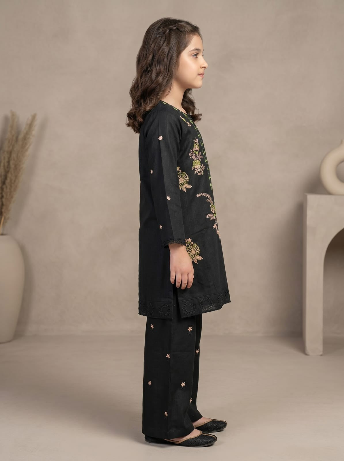 Black Embroidered Kids Suit