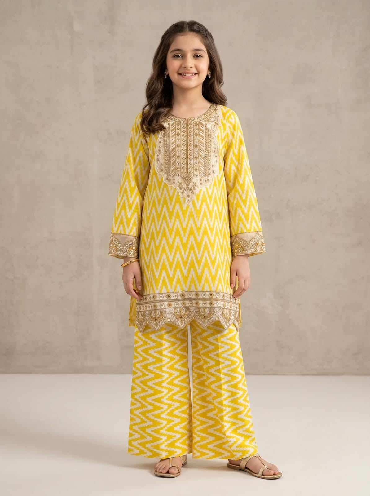 Sunshine Embroidered Kids 2-Piece Lawn Suit – Yellow Girls Eid Dress