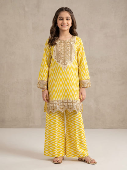Sunshine Embroidered Kids 2-Piece Lawn Suit – Yellow Girls Eid Dress
