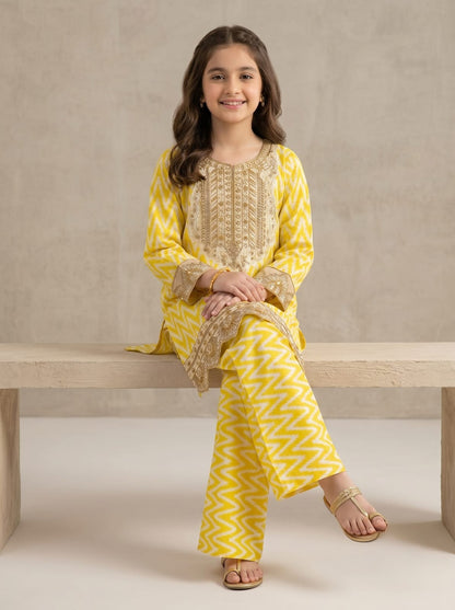 Sunshine Embroidered Kids 2-Piece Lawn Suit – Yellow Girls Eid Dress
