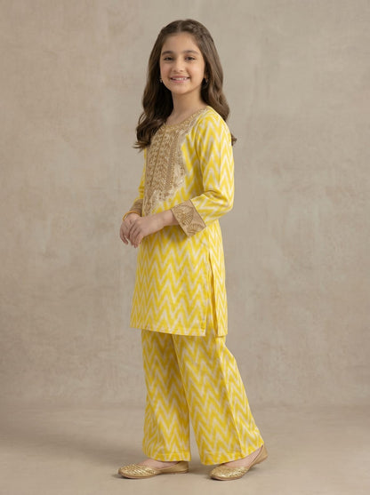 Sunshine Embroidered Kids 2-Piece Lawn Suit – Yellow Girls Eid Dress