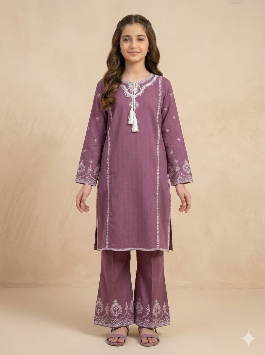 Girls Purple Cotton 2-Piece Dress