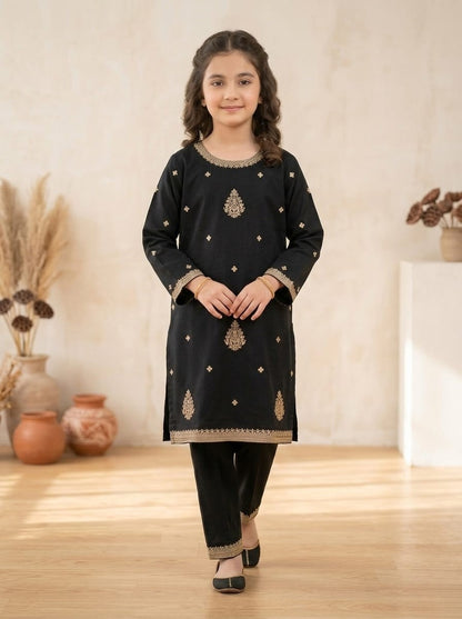 Girls Black Embroidered and handmade work 2 Piece Stiched dress | Kids Party & Eid Wear Dress