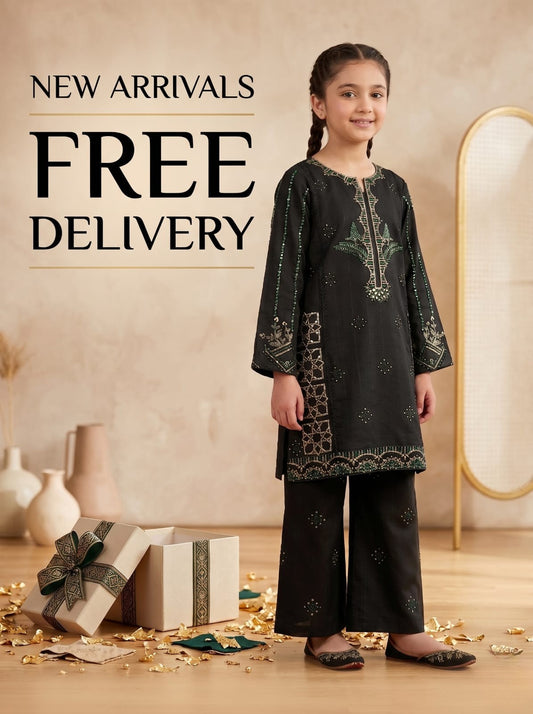Girls Black Embroidered Kurta Palazzo Set – Kids Ethnic Wear | Party & Festive Outfit