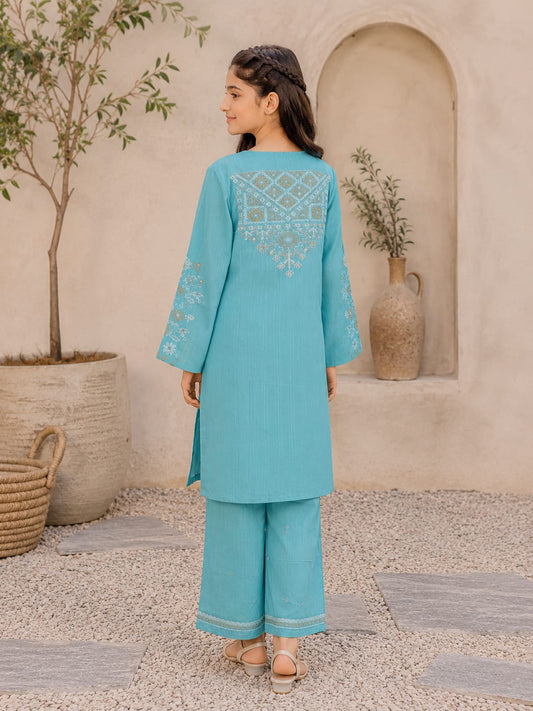 Sky Blue Embroidered Kids Stiched Dress  – Girls Eastern Wear