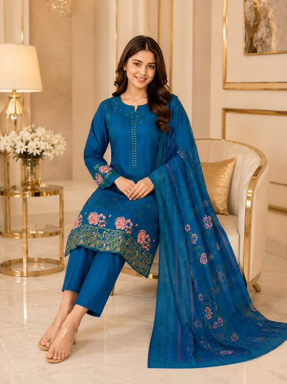 Blue Printed Lawn 3 Piece Suit with Printed Dupatta