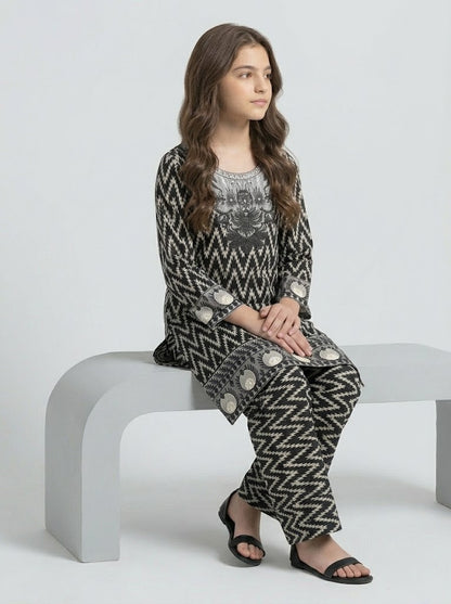 Black Embroidered Kids 2-Piece Suit – Girls Stylish Festive Dress